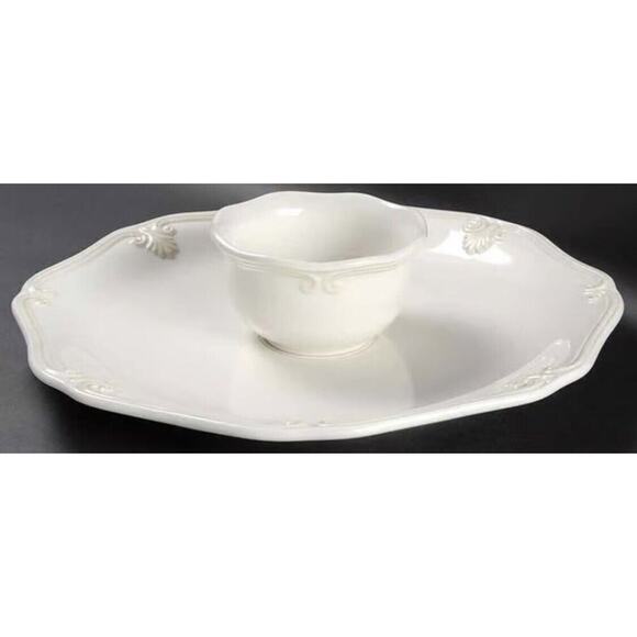 LENOX Butler's Pantry Chip & Dip Set 2-Piece White Italy 13-7/8" 6255277 NIB - Picture 2 of 7